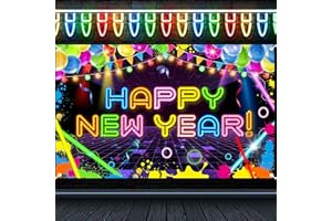 FINALFIESTA Neon Happy New Year Banner Neon Glow New Years Eve Party Decorations Colorful Happy New Year Backdrop NYE Decorations Supplies 2025
