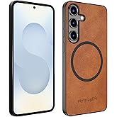 Style Uplift SU - Samsung S25 Plus Magnetic Vegan Leather Case - SU.Shield Slim & Protective Design, Compatible with MagSafe, Wireless Charging, Tan Brown, Case for Samsung S25 Plus (6.7")