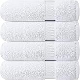 Infinitee Xclusives Luxury 100% Ring-Spun Cotton White Bath Towels Set of 4 (27x54 inches) – Soft, Absorbent & Quick-Drying Towels for Bathroom, Gym, Spa & Hotel Use (Brilliant White, Bath Towels)