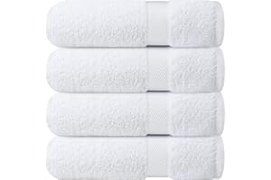 Infinitee Xclusives Premium White Bath Towels for Bathroom Set of 4 (27x54 Inches), 100% Soft Ring-Spun Cotton Bathroom Towels (Brilliant White, Bath Towels)