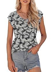 AUSELILY Womens Cap Sleeve T-Shirt Casual Loose Fit