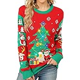Ugly Christmas Sweater for Women 2024 Built-in Bulbs LED Light Up Christmas Tree, Funny Christmas Party Sweater Women