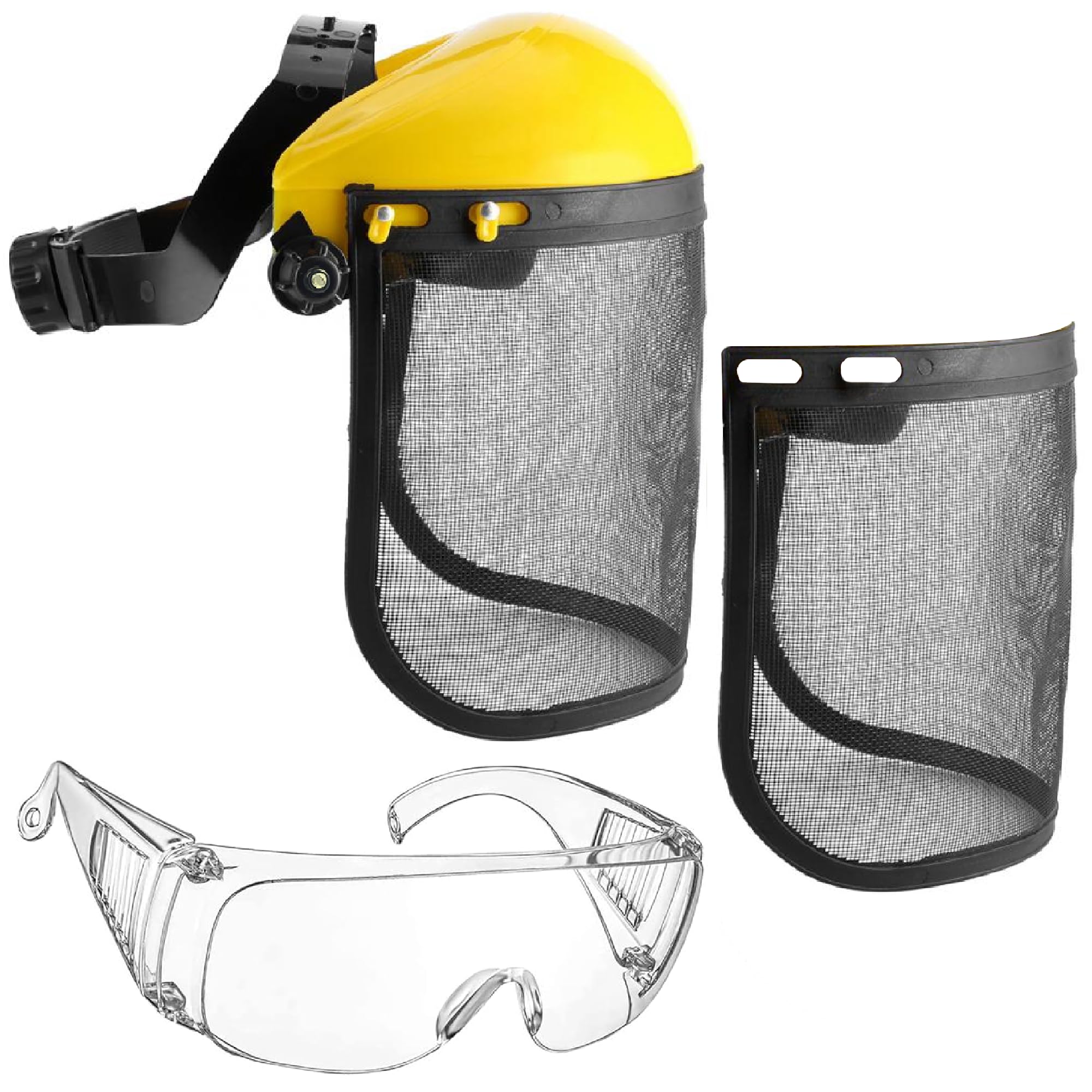 GUSTO Protective Visor Steel Mesh Brushcutter Adjustable Liftable Face Protection Eyes Protective Face Shield (1 frame with 2 nets)