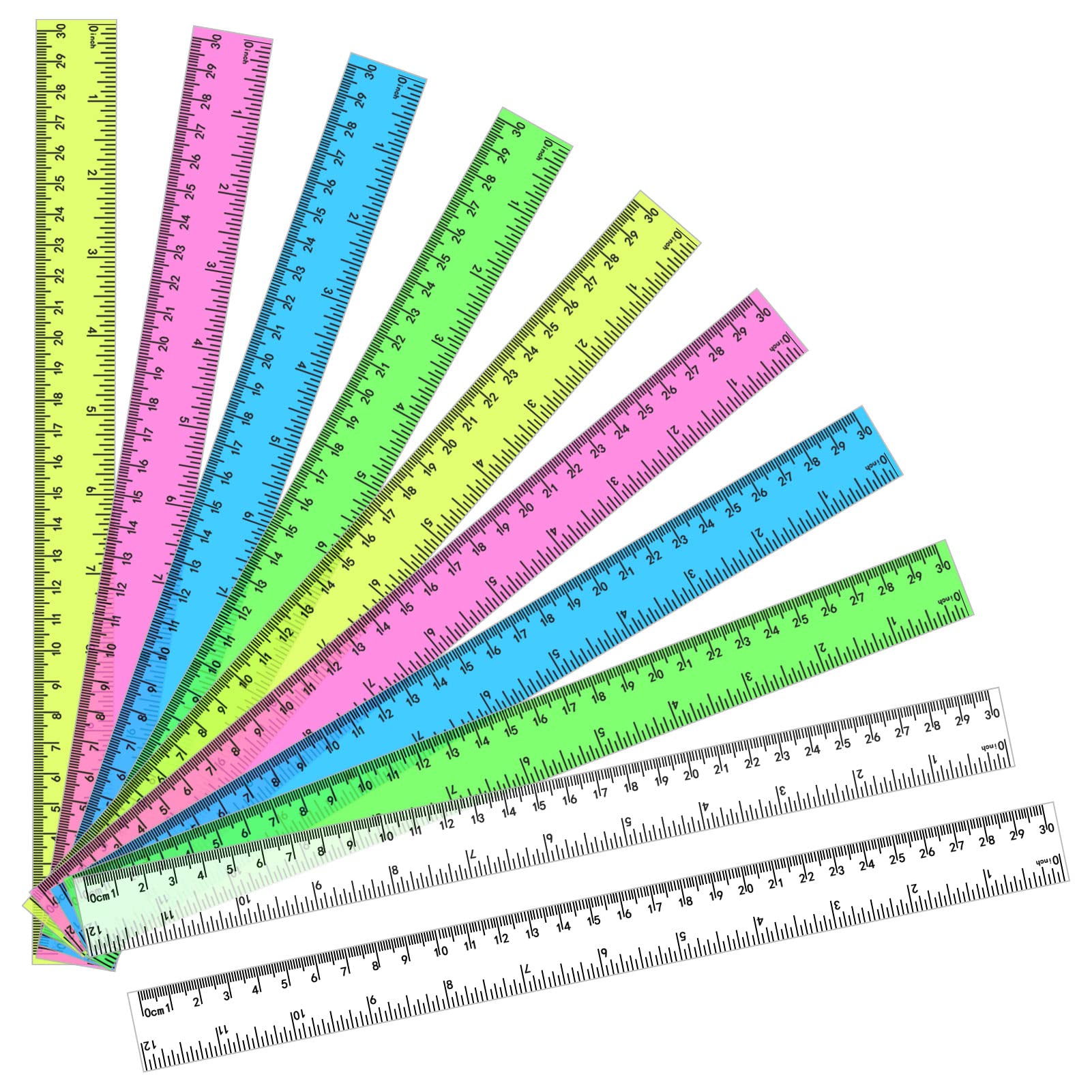 Pinenuts 10pcs Plastic Straight 30cm Ruler - 30cm & 12 Inches Shatter Resistant Multipack Measuring Tool for Students & Office