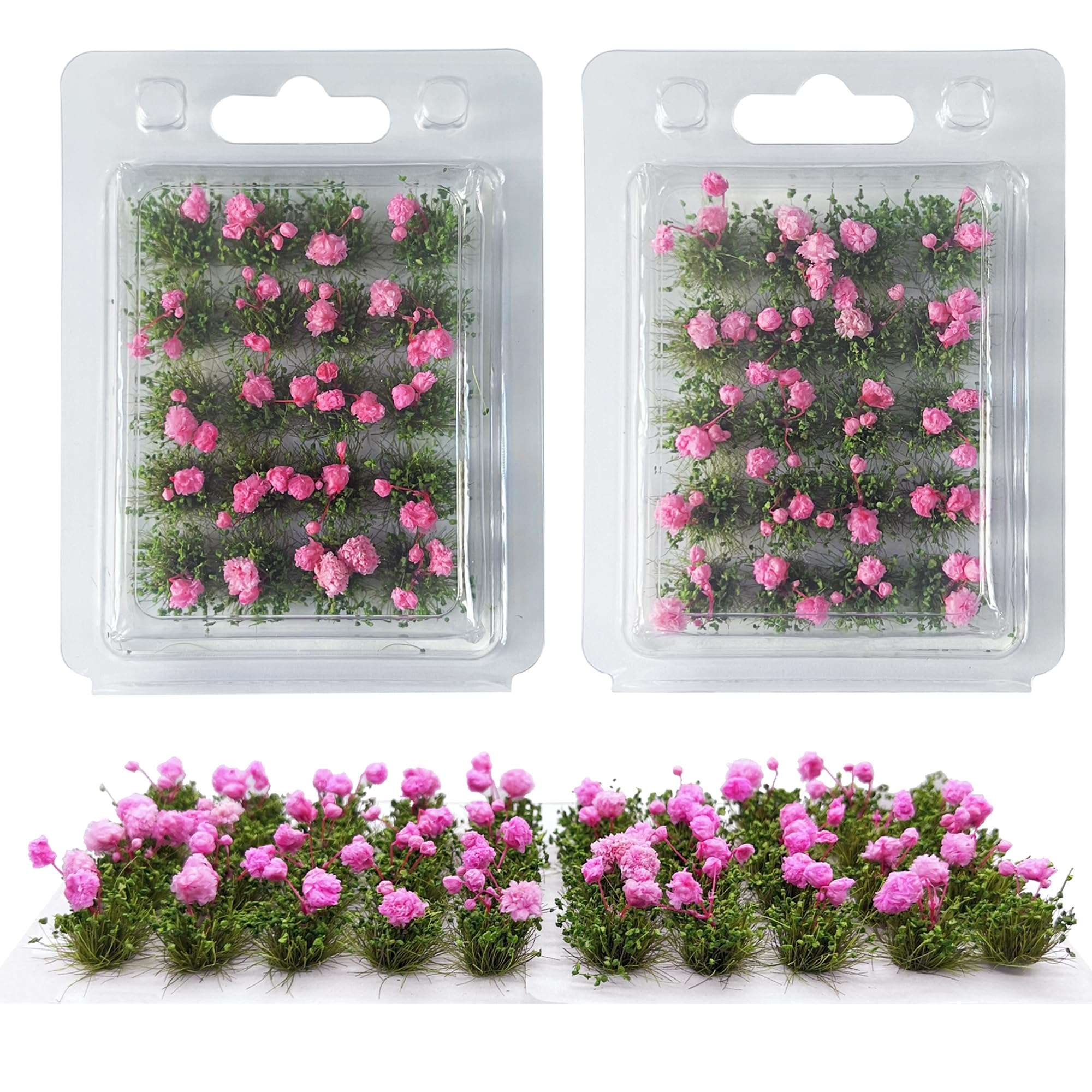 Woohome Flower Cluster Flower Vegetation Groups Grass Tufts Miniature Static Scenery for DIY Architecture Building Model Railway Train Diorama Garden Scenery Landscape Layout (Begonia, Pink) β image 1