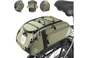 BEEYEO Rear Bike Rack Bag Waterproof Bike Bags with Reflector, Rain Cover & Shoulder Strap for Commuter Travel Outdoor, Green