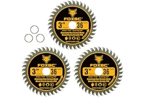 FOXBC 3 Inch Carbide Circular Saw Blade 36 Tooth for Wood, Plastic, PVC, Acrylic, Aluminum with 7/16" Arbor, 3/8" Bushing - 3 Pack