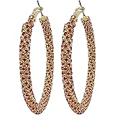 JINGDR Multcolors Cubic Zirconia Hoop Earrings For Women Statement Oval Rhinestone Hoop Earrings 14K Gold Plated Chunky Hoop Earrings Dainty Lightweight Big Earrings Trendy Jewelry (55MM/45MM)