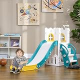 AIYAPLAY Kids Slide 5-in-1 Toddler Playset Basketball Hoop Climber Telescope view 2