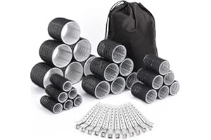 Selizo Hair Curlers 36 Pcs Set with 24Pcs Hair Curlers 4 Sizes and 12 Pcs Hair Clips for Long Medium Short Thick Hair, Black