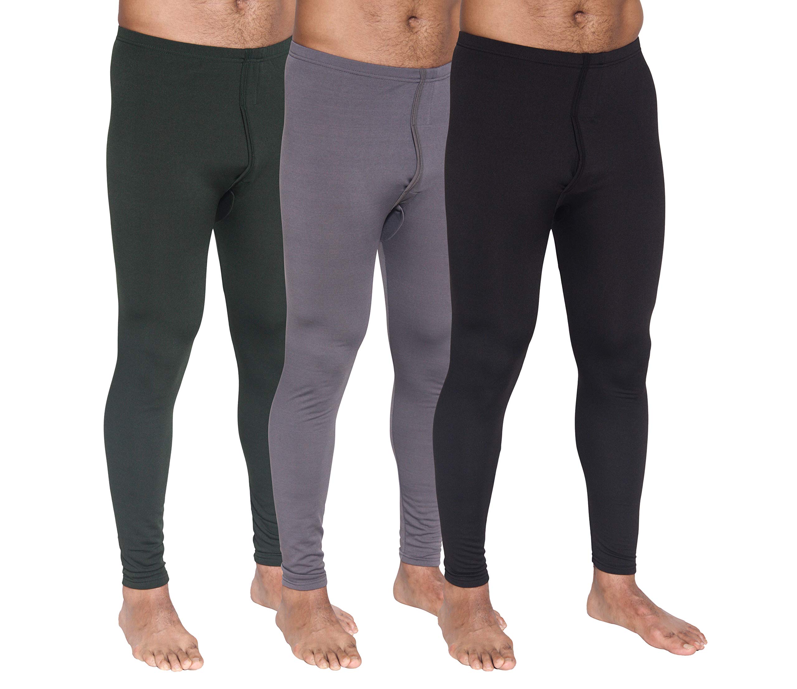 Real Essentials3 Pack: Men's Thermal Underwear Base Layer Fleece Lined Pants with Fly - Long John Bottom(Big & Tall)