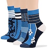 7BIGSTARS KINGDOM Women's Cotton Diabetic Quarter Fashion Socks - 4 Pack Large-Extra Wide, Seamless Geometric, Stripe - Sock Size 10-12 Shoe Size 8-12 L Indigo, Navy Blue, White