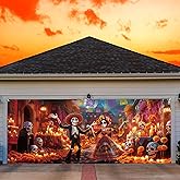 Mindsoft 7 x 16 ft Halloween Day of The Dead Backdrop Garage Door Banner Dia De Los Muertos Decorations Mexican Fiesta Sugar Skull Door Banner for Photography Background Holiday Party Decorations