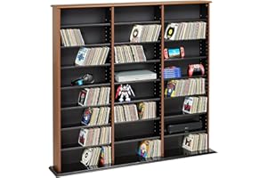 Prepac 3 Column Tall Storage Cabinet, Cherry & Black Storage Cabinet with 21 Adjustable Shelves Display DVD Perfect for Living Room, 8.75" D x 56" W x 51" H