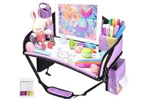 WENRENER Kids Travel Tray for Airplane - Toddler Car Seat Table Tray, Road Trip Essentials for Boys & Girls, Carseat Lap Desk for Kids Road Trip Activities (Purple Mermaid)
