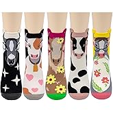 Cropgain Women Girls Socks Cute Animal Socks Cat Dog Cow More Fun Novelty Socks Gifts for Girls Christmas Birthday