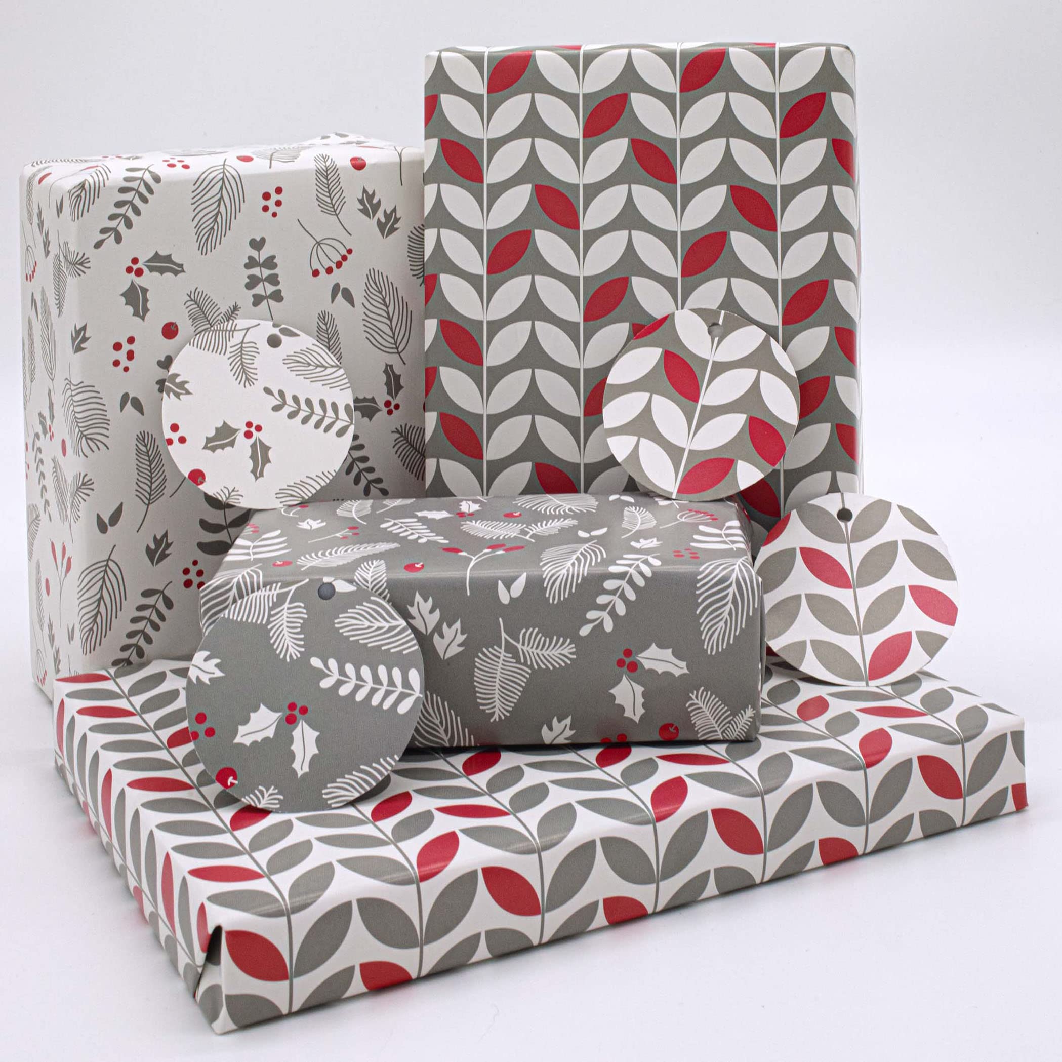 Recycled Christmas Wrapping Paper. Scandi Floral and Geometric Design Luxury Wrapping Paper Pack | UK Made | 8 sheets | 16 tags. 100% Recycled, 100% Recyclable Giftwrap Sets by LittleGreen®