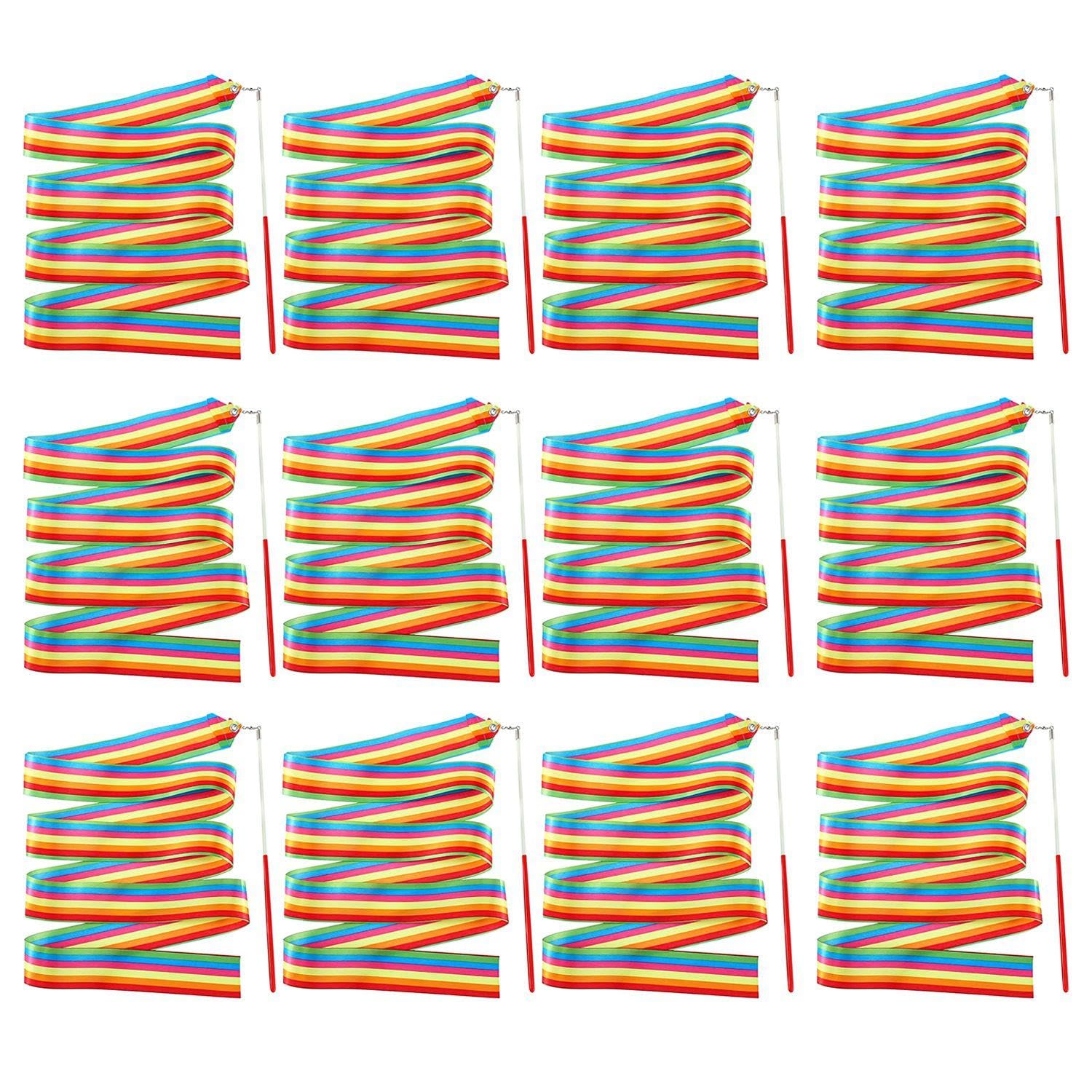 EOWVISN 12 Pieces Of Colorful Dance Streamers, Dance Performance Props, Children'S Toys, Gymnastics Performance Streamers, Rainbow Decoration