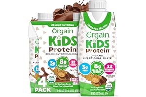 Orgain Organic Kids Protein Nutritional Shake, Chocolate - 8g of Protein, 22 Vitamins & Minerals, Fruits & Vegetables, Gluten Free, Soy Free, Non-GMO, 8.25 Fl Oz (Pack of 4)