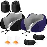 CloudBliss Travel Pillow Premium Memory Foam, Comfortable & Supportive Neck Pillow, Neck Pillows for Sleeping Travel, Airplane Pillow for Sleeping Airplane, Car, Office and Home(Black & Navy)