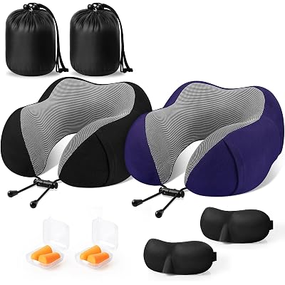 CloudBliss Travel Pillow Premium Memory Foam, Comfortable & Supportive Neck Pillow, Neck Pillows for Sleeping Travel, Airplane Pillow for Sleeping Airplane, Car, Office and Home(Black & Navy)