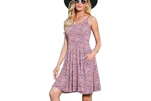 Jouica Women's Casual Sleeveless Adjustable Strappy Summer Beach Swing Dress with Pocket