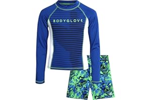 Body Glove Boys Swim Set - 2 Piece Boys Swim Trunks with Rash Guard UV Protection Swimsuit Kids Bathing Suits (Sizes 4-12)