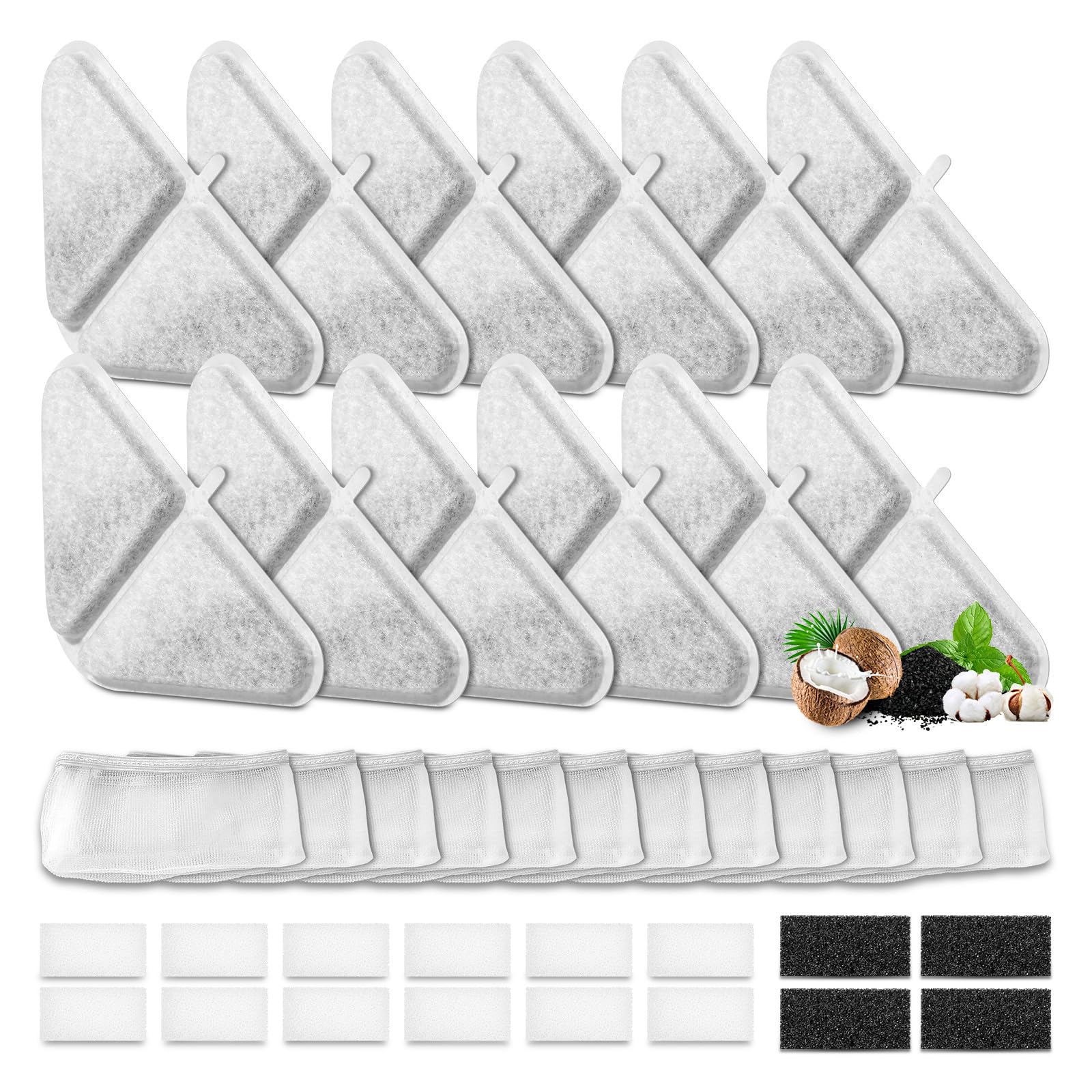 Photo 1 of 12 Pack Replacement Filters for 230oz Dog Water Fountain, Water Fountain Filter Replacement for 5 Layers Filtration System 7L Pet Fountain,12 Filters+12 Sponges+12 Mesh Bags for 1.8GAL Dog Water Bowl