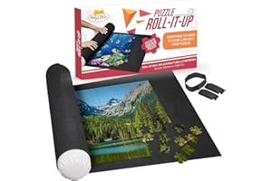 AMY & DELLE Puzzle Roll Up Mat - Store and Transport Jigsaw Puzzles Up to 1500 Pieces - 46" x 26" Felt Mat, Inflatable Tube, and 3 Elastic Fasteners Newer Improved Design - by Amy and Delle