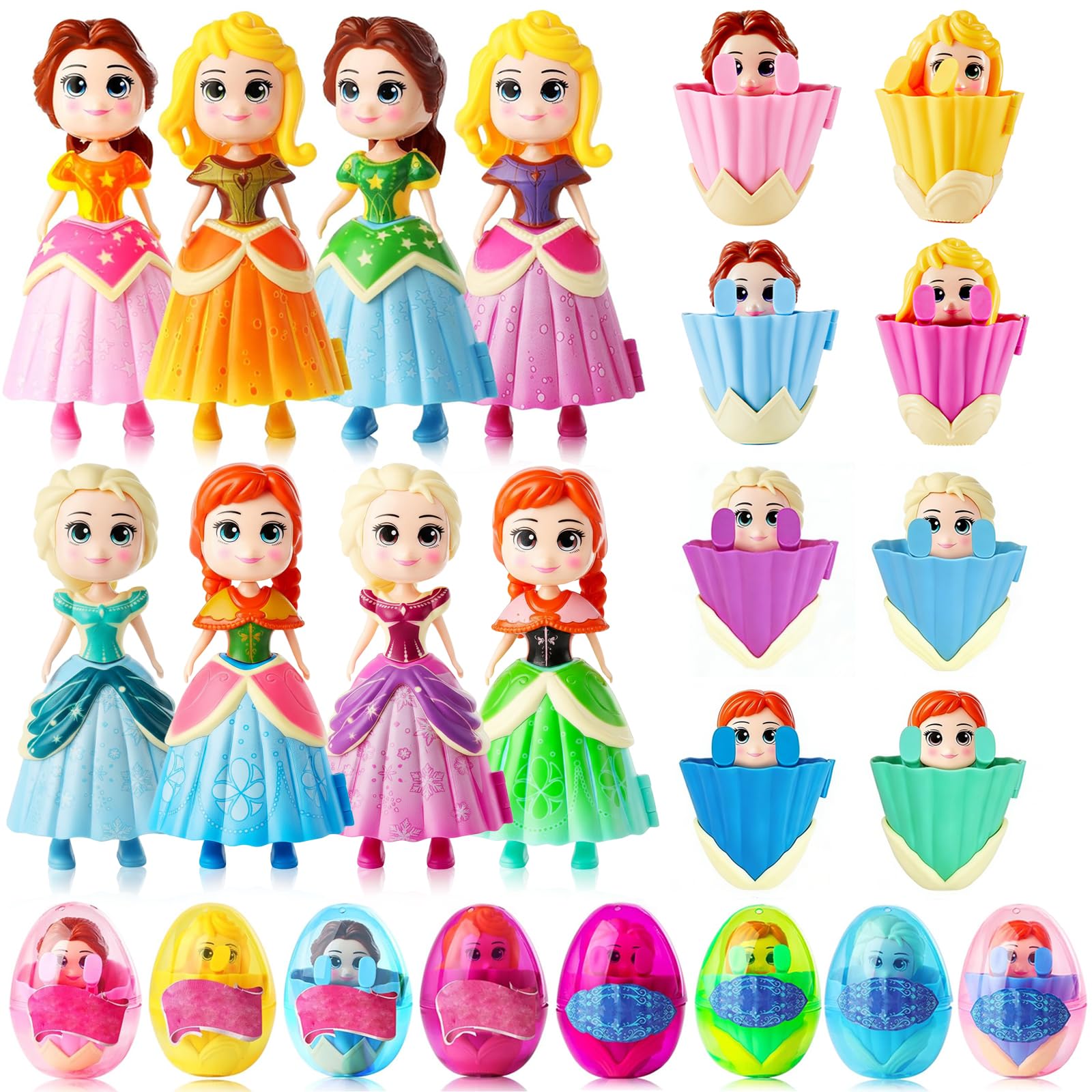 Apear1 8 Pack Prefilled Easter Eggs with Princess Dolls, Princess Eggs Fillers Easter Basket Stuffers for Toddler Kids Girls, Party Favors Surprise Essentials Gifts