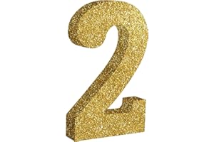 TONIFUL 7.8 Inch Gold Glitter Number 2 Wooden Table Centerpieces Birthday Party Decorations,Shining Golden Digit 2 for Birthday Decorations,New Year,Graduation Decoration,Anniversary,Prop (1 Pack)