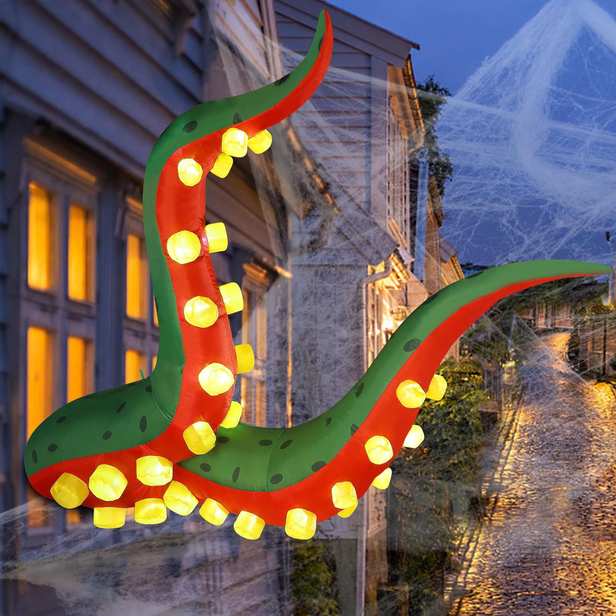 Photo 1 of Juegoal Halloween Decorations 5.6FT Tall Inflatable Lighted Octopus Tentacle, Octopus Legs with Build-in 33 LED, Animated Halloween Front Door Window Roof Prop, Outdoor Holiday Party Blow up Decor