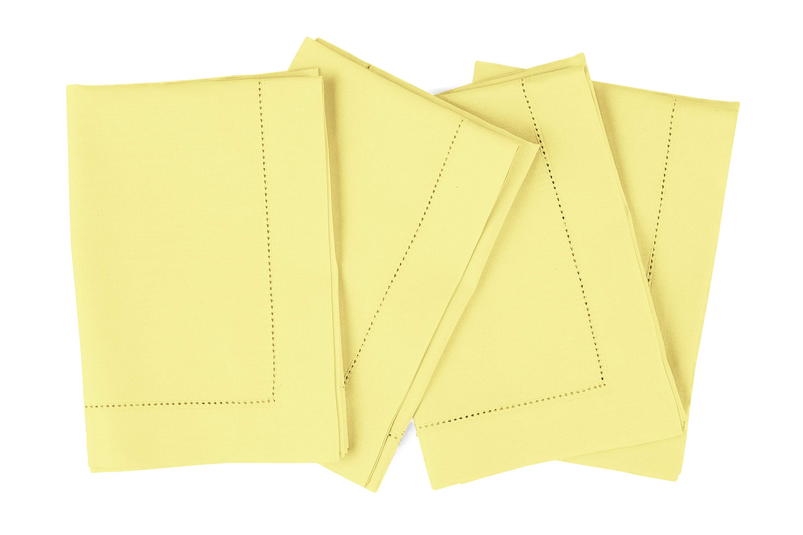 Solino Home Set of 4 Yellow Hemstitch Cotton Linen Napkins 20" x 20" Summer Hand Made Machine Washable