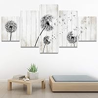 SIGNWIN 5 Panel Canvas Wall Art Abstract Dandelions Dandelion with Flying Seeds on Wood Background for Home Decorations Ready to Hang - 60