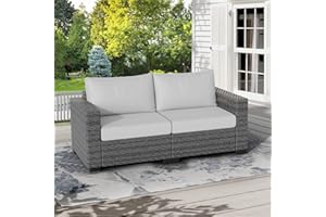 ABCASA Wicker Patio Loveseat,Extra Large Outdoor Love Seat with Comfortable 4.72'' Thick Cushions,Deep Seat Patio Sofas Set for Porch, Deck, Backyard, Sunroom, Garden, Grey