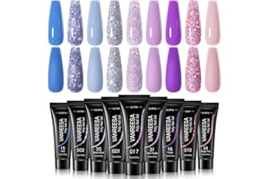 VANREESA Poly Nail Gel Kit 9 Pcs Poly Nail Gel Colors Blue Purple Nude Pink Glitter Poly Nail Gel Poly Extension Gel Nail Kit Gifts for Women DIY at Home