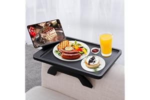 SINWANT Couch Arm Table Tray, Bamboo Sofa Arm Clip on Tray Table, 15.75" x 11.8" Large Sofa Armrest Tray with 360° Phone Holder,Portable Side Table for Phone Remote Snack