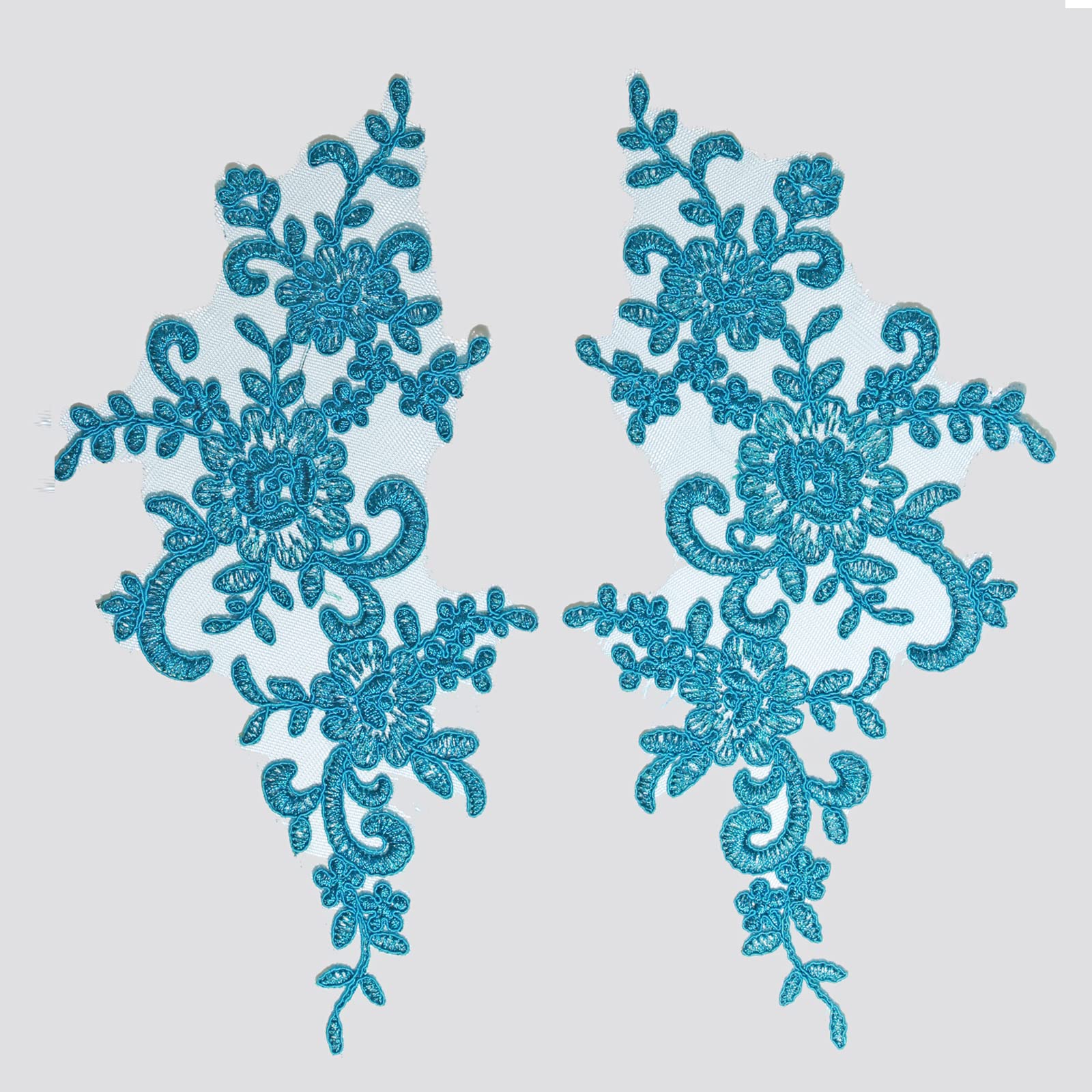 4 X Corded Embroidery Floral Lace Applique Wedding Motif Sew On Size: 25 cm x 12 cm :#39A (Turquoise)