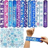 CZWXOXO 74Pcs Snowflake Theme Party Favors Contain 24 Pcs Snowflake Theme Slap Bracelets 50Pcs Snowflake Theme Stickers, Ice and Snow Theme Birthday Party Decorations