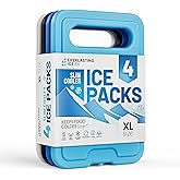 Reusable XL Slim Ice Packs for Lunch Boxes with Handle (4 Pack) BPA Free Freezer Packs | 6.5 x 4.5 in | Long Lasting Ice Pack for Insulated Bags, Picnic, Travel, and More