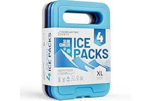 EVERLASTING ICE RX Reusable XL Slim Ice Packs for Lunch Boxes with Handle (4 Pack) BPA Free Freezer Packs | 6.5 x 4.5 in | Long Lasting Ice Pack for Insulated Bags, Picnic, Travel, and More