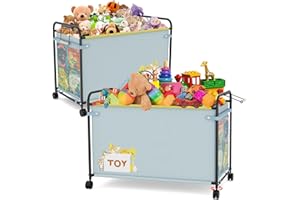 JBBTOOL Toy Box Storage, 180L Extra Large Toy Chest with 360° Wheels, Oxford Cloth Metal Toy Box for Boys, Girls, Stuffed Animals, Clothes, Bedroom, Living Room (2 Pack)