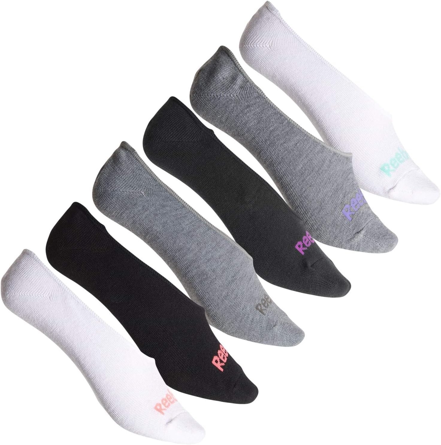 Reebok Women's 6 Pack Sport No Show Liner Socks (Black/White/Grey) Sports & Outdoors