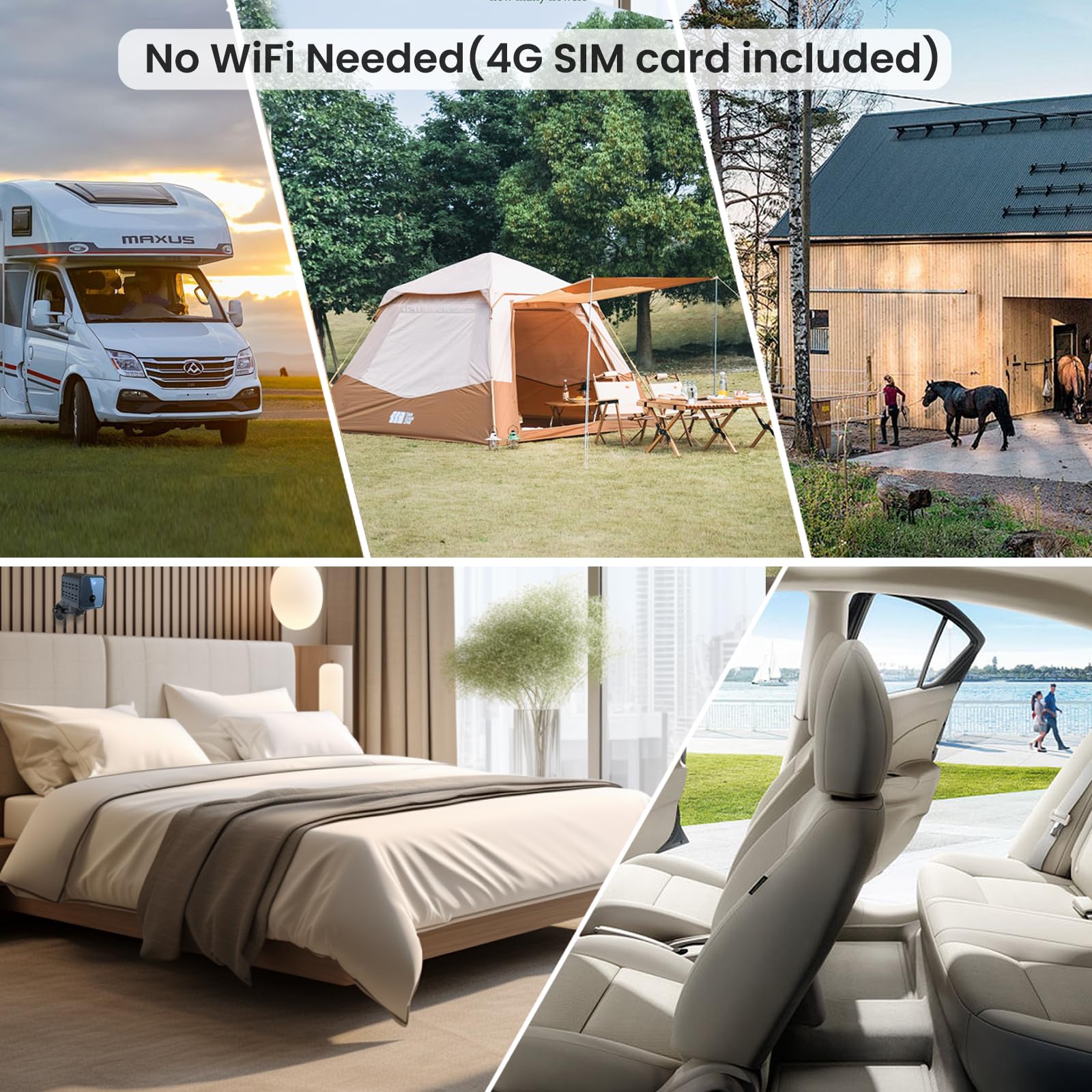 javiscam 4G No WiFi Security Camera, Cellular Security Camera, SIM Inserted, 2K QHD Indoor Camera, Radar Motion, 20-Day Standby Time, Indoor/Car/Trail Use, Portable & Reliable Security Solution