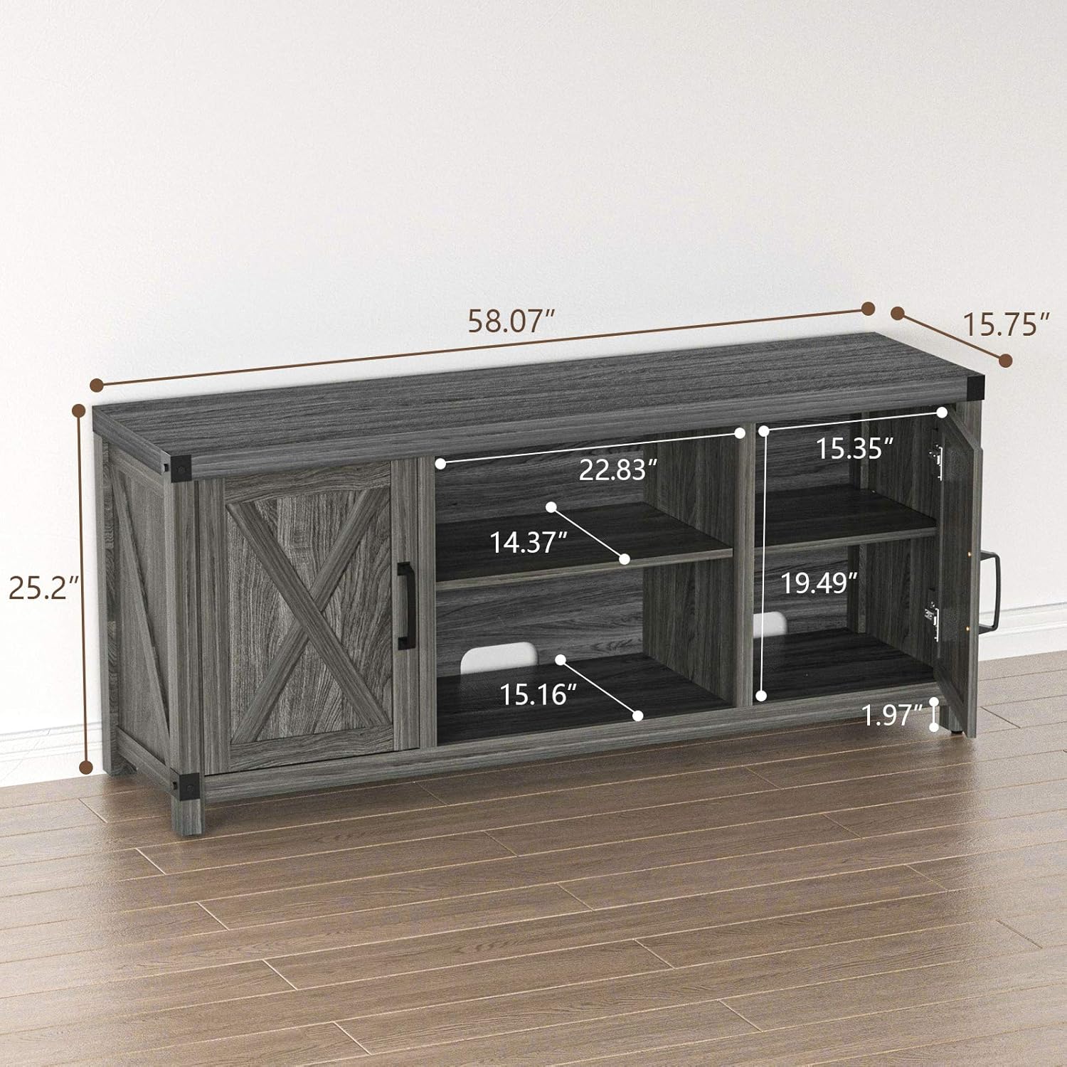 TV Console Cabinet for TVs up to 65 Inch W/Media Shelves, Farmhouse TV Stand Style Entertainment Center for Soundbar or Other Media, Barn Door TV Stand with Storage for Living Room, APRTS02D: Electronics