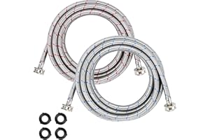 15ft LONG Washing Machine Hoses UPGRADE by Blutoget- Braided Stainless Steel Washer Hoses - Hot and Cold Water Lines 3/4'' Standard Interface -Burst Proof Leak Free Hose (2 Pack) - 10 YEARS GUARANTEE