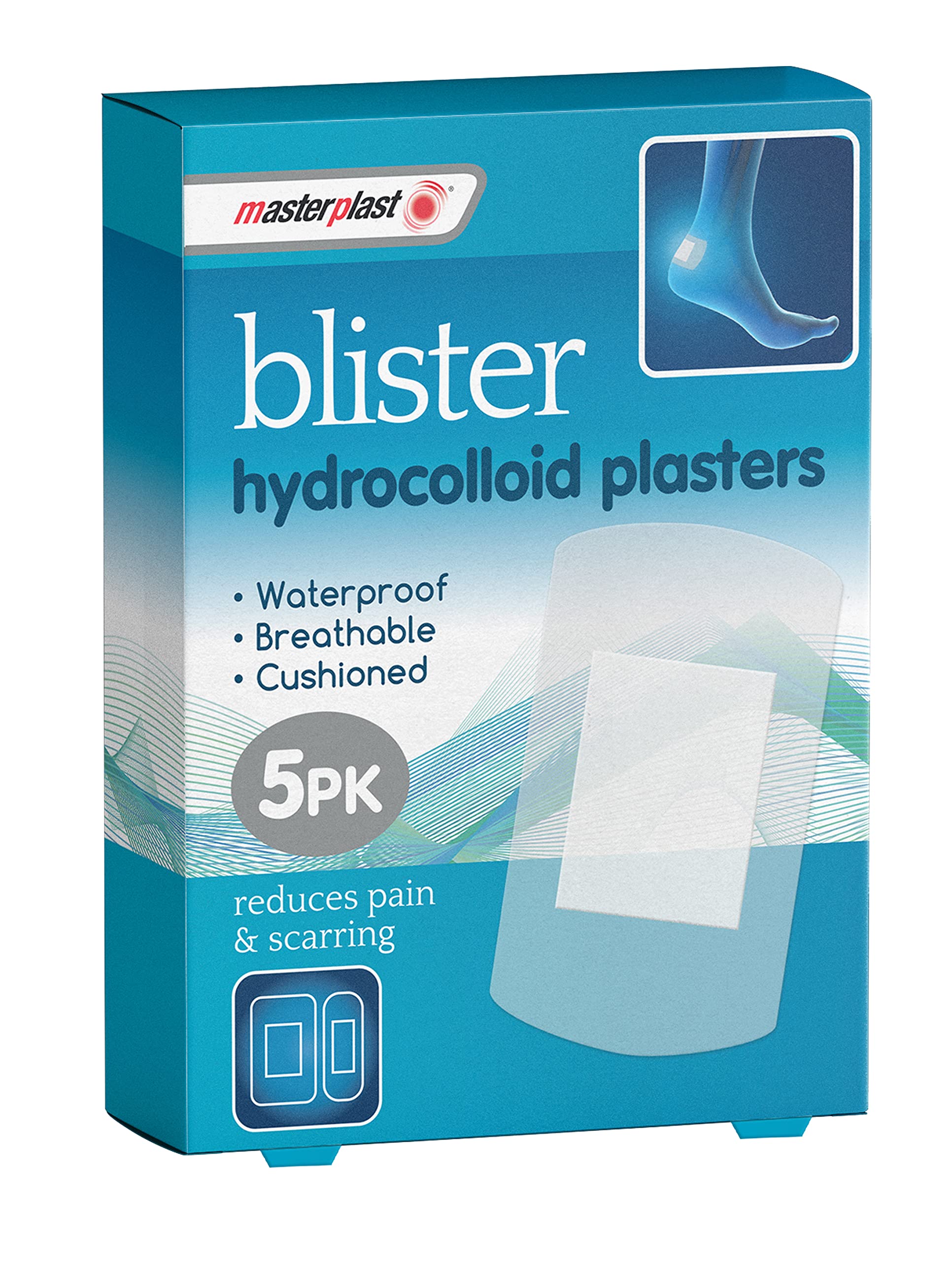 Masterplast Blister Hydrocolloid Plasters 5 Pack | Waterproof Breathable Cushioned Dressings, Reduces Pain & Scarring First Aid Essential, 2 Sizes