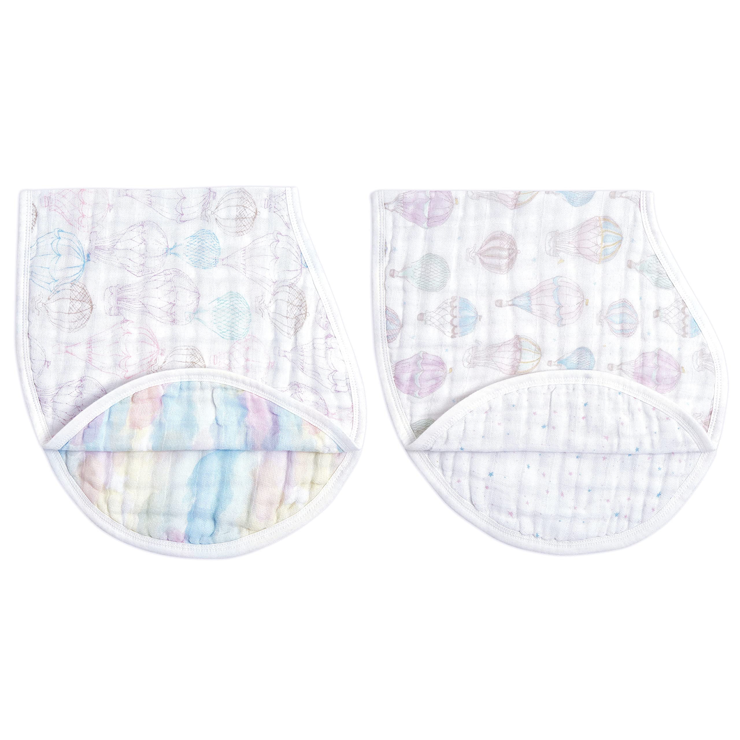 aden + anais Burpy Baby Bib, 100% organic cotton muslin, 4 Layer Multi Use Burping Cloth, Super Soft & Absorbent Burp Rag for Infants, Newborns and Toddlers, 2 Pack, 0-36 Months, above the clouds