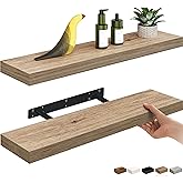 Ballucci Floating Shelves, 24" Wood Wall Shelf Set of 2, Invisible Brackets Floating Shelf Bathroom Wall Decor, Living Room,