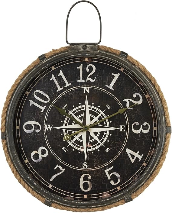 DOWNTON INTERIORS LARGE VINTAGE ANTIQUE BLACK NAUTICAL COMPASS WALL